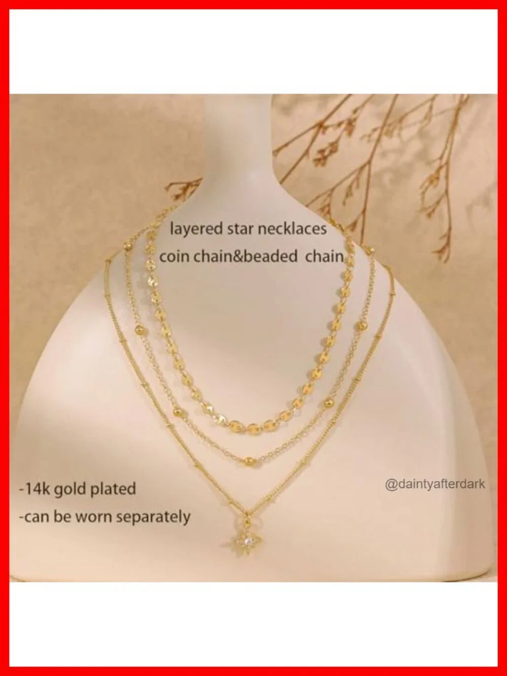 14k Gold Plated Layered Dainty Necklace Set 3-Piece Stack Choker Pendant